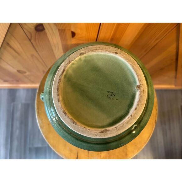 Vintage Glazed Pottery Majolica Figural 8-1/2" High Green Pitcher Japan (8877) - Picture 6 of 7